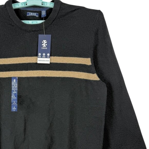 Izod Men's Classic Pullover Black Striped Crewneck Sweater Size Large NWT - Picture 5 of 11